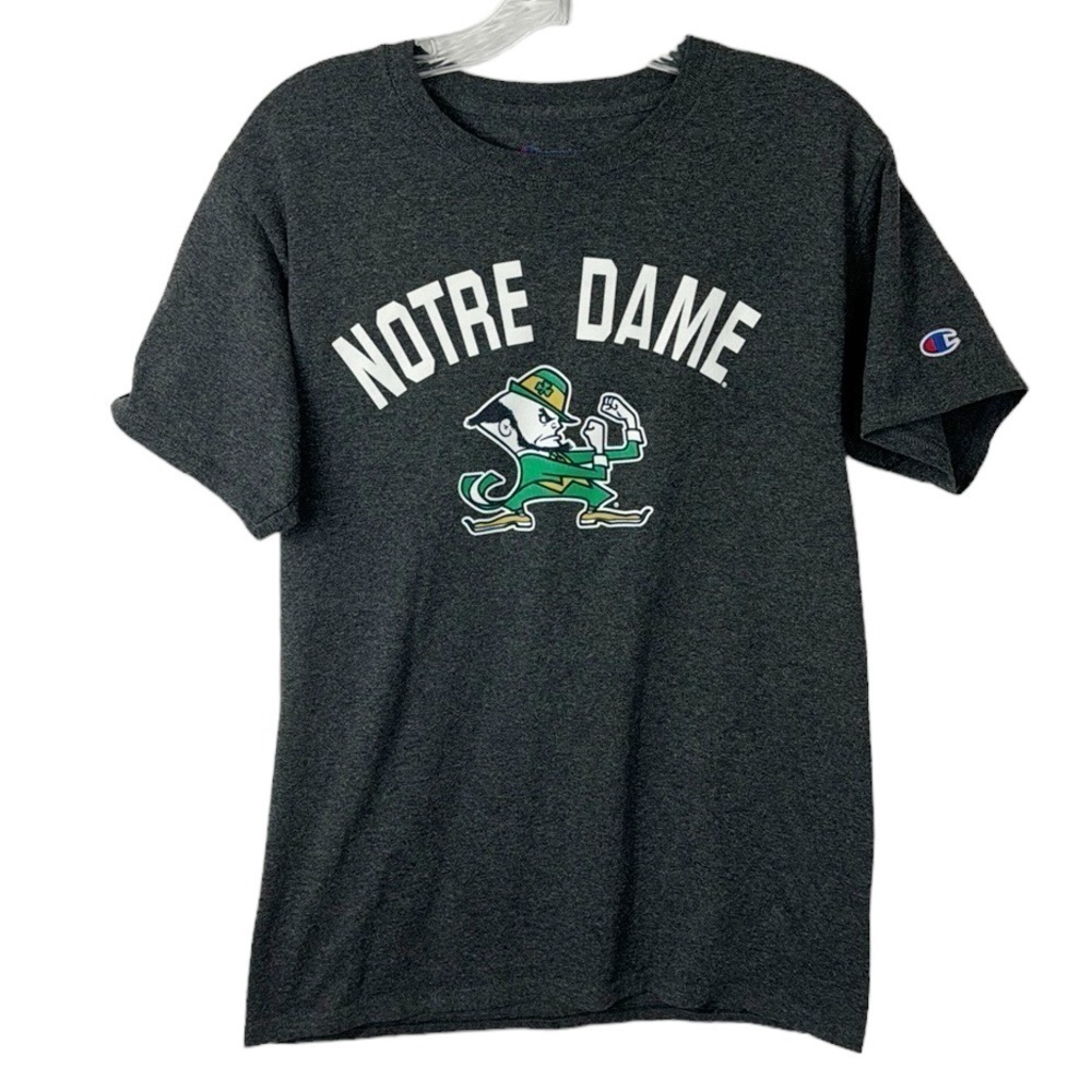 Champion Notre Dame Fighting Irish Logo Tee Shirt Men's S‎ Gray Short Sleeve EUC